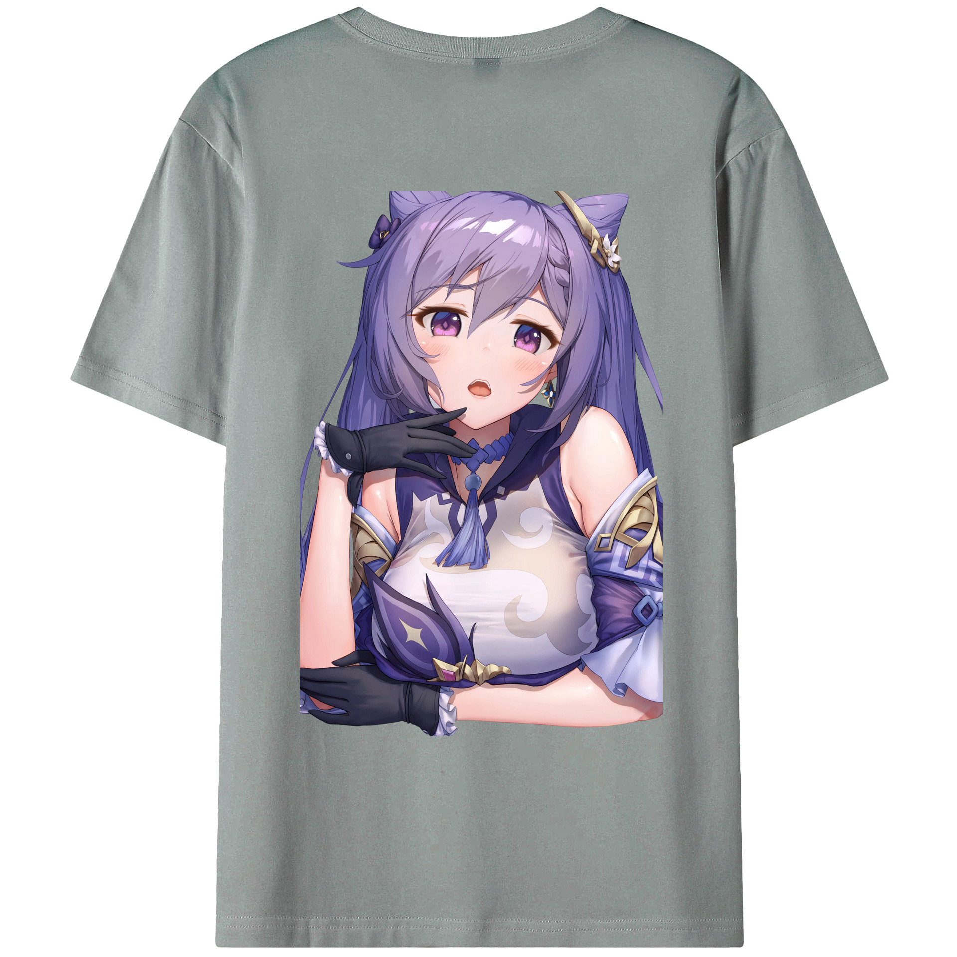 げんし神 刻晴 こくせい genshin Kokusei 綿100％ メンズ半袖Tシャツ（バックプリント） 通気性